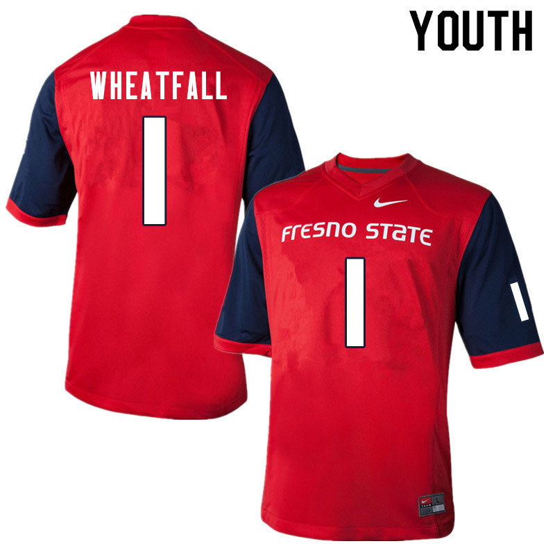 Youth #1 Keric Wheatfall Fresno State Bulldogs College Football Jerseys Sale-Red - Click Image to Close